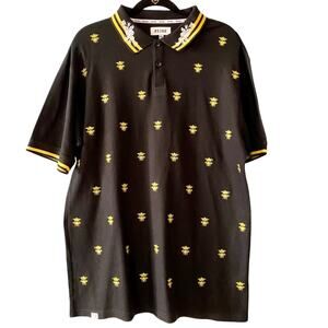 RS1NE Men's 3XL Black Bug Bumblebee Polo Shirt Embroidered Band Sleeves